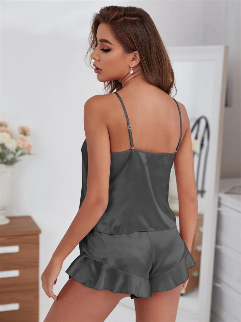 Pyjama Court Femme Satin — vue 4