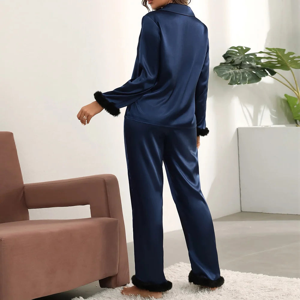 Pyjama Satin Bleu Marine — vue 3
