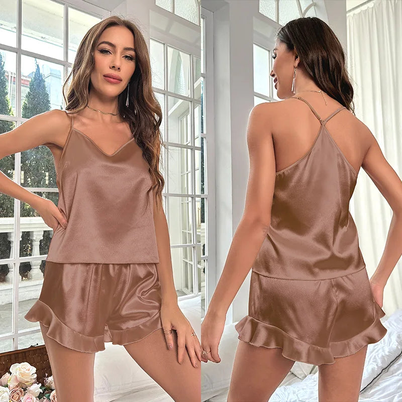 Pyjama Satin Marron — vue 3